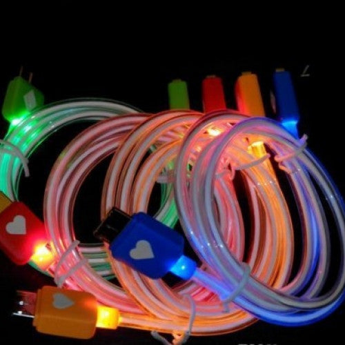 Light Durable Micro USB Cable Charger Data Sync Cord For Samsung Galaxy S3 S4 S5 HTC Android phone, 6 Colors Beautiful 1M LED Light